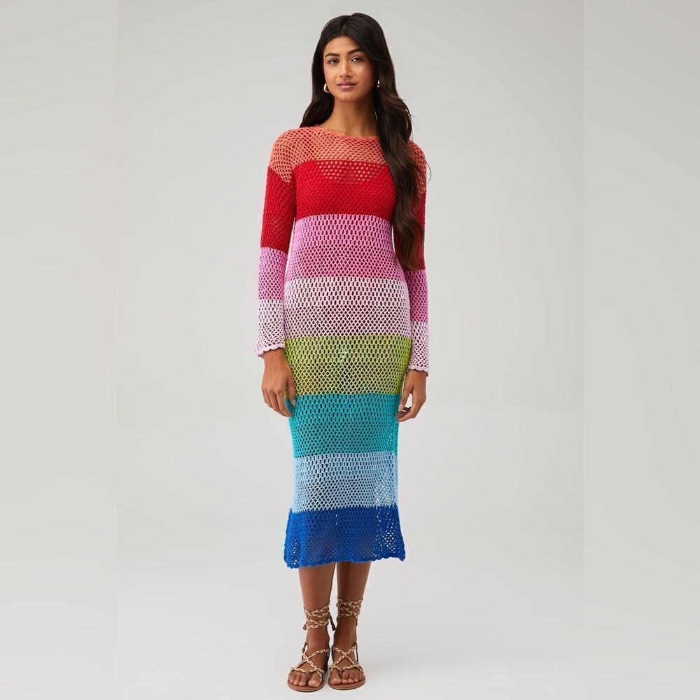 Show Me Your Mumu Women's Paula Dress in Multi Color Stripes Crochet Size XS